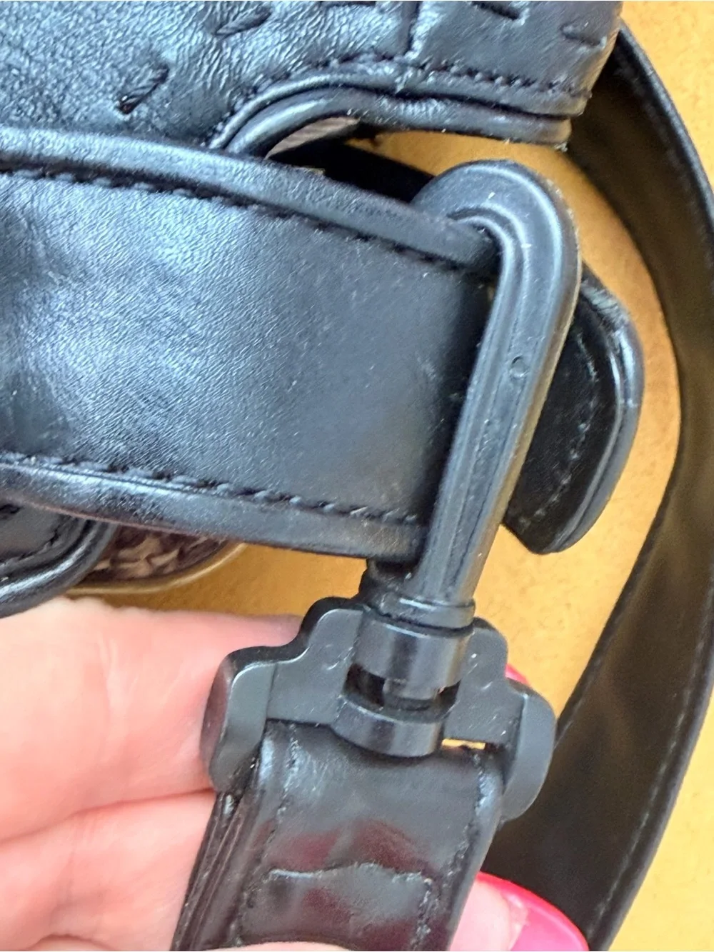 Talbots Black Leather Double Compartment Satchel Jeweled Brooch Shoulder Bag